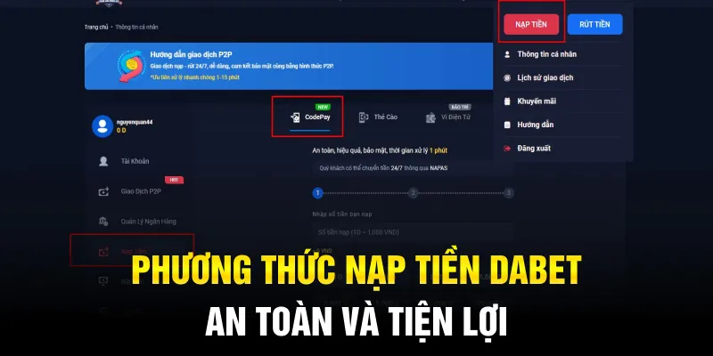 Các phương thức nạp tiền Dabet thông dụng